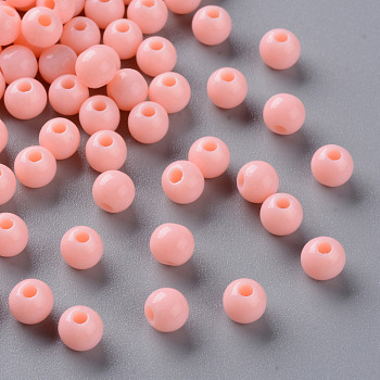 Opaque Acrylic Beads, Round, Light Salmon, 6x5mm, Hole: 1.8mm, about 4400pcs/500g