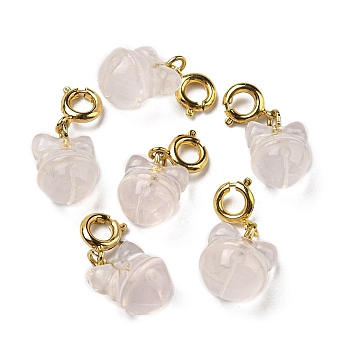 Natural Rose Quartz Pendant Decorations, with Brass Spring Ring Clasps, Bell, Real 14K Gold Plated, 21mm, Hole: 3mm