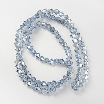 Electroplate Faceted Bicone Glass Beads Strands, Light Sky Blue, 4x4mm, Hole: 1mm, about 82~85pcs/strand, 30.5~31cm