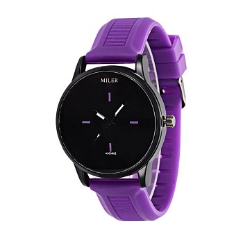 Fashionable Women's Alloy Silicone Quartz Wristwatches, Blue Violet, 255x20mm, Watch Head: 53x48x12mm