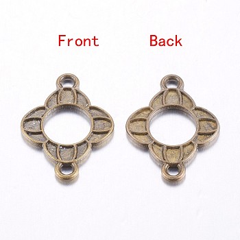 Tibetan Style Links connectors, Flower, Lead Free and Nickel Free, Antique Bronze, 21x16x2mm, Hole: 2mm