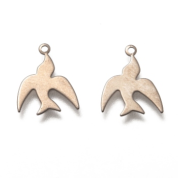 304 Stainless Steel Pendants, Swallow, Stainless Steel Color, 14x11.5x0.4mm, Hole: 1mm