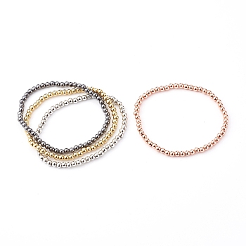 Brass Stretch Beaded Bracelets, Stackable Bracelets, Round, Mixed Color, Inner Diameter: 2-3/8 inch(5.9cm)