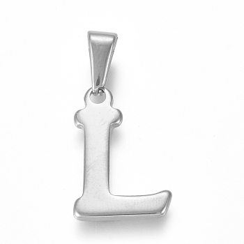 304 Stainless Steel Pendants, Stainless Steel Color, Initial Letter.L, 19x13x1.8mm, Hole: 3x7mm