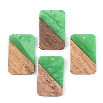 Opaque Resin & Walnut Wood Pendants, Rectangle, Green, 28x18x3mm, Hole: 2mm