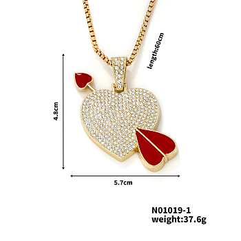 Alloy Crystal Rhinestone Heart Cupid Arrow Pendant Necklaces for Fashionable Couples, Golden, 23.62 inch(60cm)