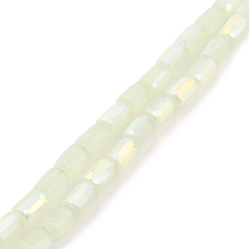 Frosted Imitation Jade Glass Beads Strands, AB Color Plated, Faceted, Column, Mint Cream, 6.5x4mm, Hole: 1mm, about 80pcs/strand, 20.39''(51.8cm)