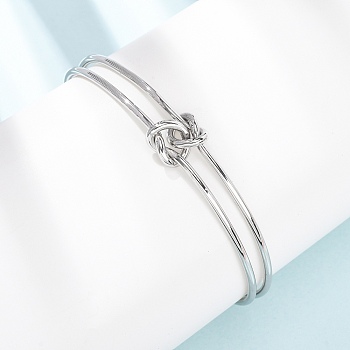 304 Stainless Steel Double Layers Cuff Bangles for Women, Knot, Stainless Steel Color, Inner Diameter: 2.56x2.13 inch(6.5x5.4cm)