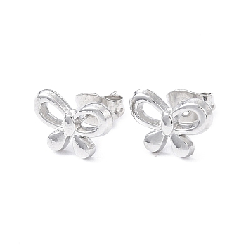 304 Stainless Steel Stud Earring for Women, Hollow Butterfly, Stainless Steel Color, 8x11.5mm, Pin: 0.8mm