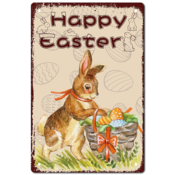 Tinplate Sign Poster, Vertical, for Home Wall Decoration, Rectangle, for Easter, Rabbit Pattern, 300x200x0.5mm