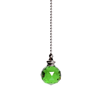 Glass Crystal Ceiling Fan Pull Chain Extenders, with Metal Ball Chains, Round Ball Pendant Suncatcher, Lime Green, 545mm