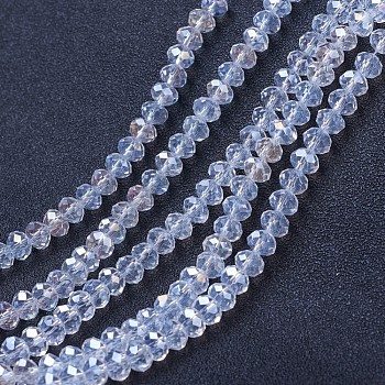 Electroplate Glass Beads Strands, AB Color Plated, Faceted, Rondelle, Clear AB, 4x3mm, Hole: 0.4mm, about 113~115pcs/strand, 41~42cm