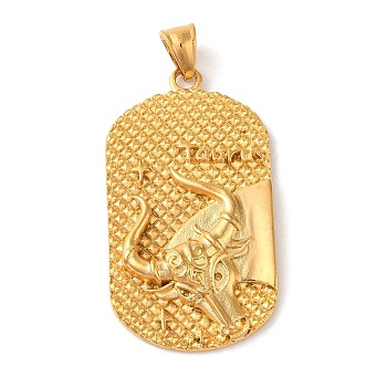 316L Surgical Stainless Steel Big Pendants, Real 18K Gold Plated, Oval with Constellations Charm, Taurus, 53x29x4mm, Hole: 8x5mm