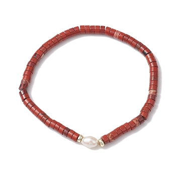 Natural Red Jasper and Pearl Beads Btacelets, Strech Bracelets, Inner Diameter: 2 inch(5cm)