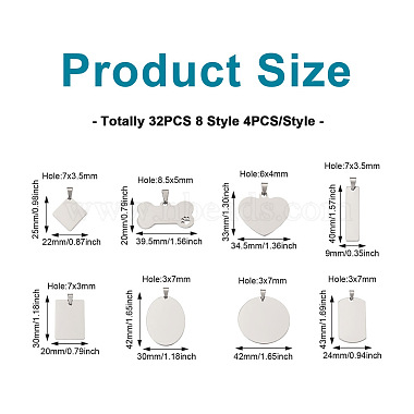 Cheriswelry 32Stück 8 Stil 201 Edelstahl-Anhänger mit Prägung(STAS-CW0001-10)-4