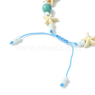 Turtle & Starfish & Round Synthetic Green Turquoise Braided Beaded Bracelets(BJEW-TA00363)-3