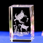3D Inner Carved Sea Animal Glass Ornaments, for Home Office Desktop Decoration, Cuboid, Turtle, 30x30x45mm(PW-WG881A2-01)
