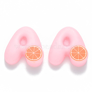 Resin Cabochons, Letter A with Grapefruit, Pink, 19x18x6mm(CRES-N022-30F)