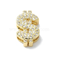 Rack Plating Brass Micro Pave Clear Cubic Zirconia Dollar Sign Multi-Strand Links, Long-Lasting Plated, Lead Free & Cadmium Free, Real 18K Gold Plated, 13x8.5x4.5mm, Hole: 2~4x1.8mm(KK-B084-22G)