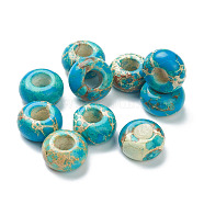 Natural Imperial Jasper European Beads, Large Hole Beads, Dyed, Rondelle, Dark Turquoise, 13.5x7.5mm, Hole: 5.5mm(G-L575-03)