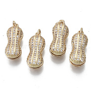 Brass Micro Cubic Zirconia Pendants, with ABS Plastic Imitation Pearl Beads and Loop, Peanut, Golden, 22x9x8mm, Hole: 3mm, Jump Ring: 5x1mm, Plastic Beads: 6mm in diameter.(KK-N235-027G)