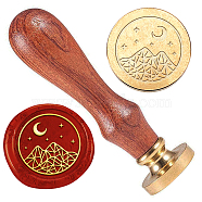 Wax Seal Stamp Set, Golden Tone Sealing Wax Stamp Solid Brass Head, with Retro Wooden Handle, for Envelopes Invitations, Gift Card, Moon, 83x22mm(AJEW-WH0208-976)