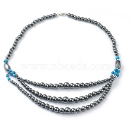 Non-Magnetic Synthetic Hematite & Turquoise Beades 3 Layer Necklaces, with Alloy Lobster Claw Clasps, Round & Twistd, Deep Sky Blue, 20.27 inch(51.5cm), Twistd: 15.5x8x8mm(NJEW-H307-01C)