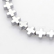 Electroplate Non-magnetic Synthetic Hematite Beads Strands, Cross, Platinum Plated, 4x4x2mm, Hole: 0.5mm, about 94pcs/strand, 15.7 inch(G-J211-06)