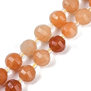 Natural Red Aventurine Beads Strands, Faceted, Lantern, with Seed Beads, 8mm, Hole: 0.9mm, about 38~41pcs/strand, 15.31''~15.51''(38.9~39.4cm)(G-G182-B36-03)