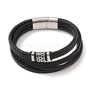 Braided Microfiber Leather Multi-strand Bracelets, 304 Stainless Steel Viking Rectangle Bracelets for Men, Antique Silver, 8-3/4x1 inch(22.1x2.5cm)(BJEW-B096-03A)