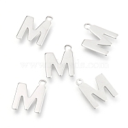 201 Stainless Steel Charms, Alphabet, Letter.M, 12x9.2x0.6mm, Hole: 1.2mm(STAS-C021-06P-M)
