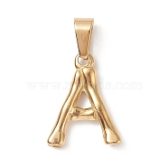 304 Stainless Steel Pendants, Bamboo Style, Letter, Golden Color, Letter.A, 18.5x15x3mm, Hole: 3x7mm(STAS-F235-01G-A)