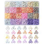 168G 24 Colors Handmade Polymer Clay Beads, Disc/Flat Round, Heishi Beads, Mixed Color, 6x1mm, Hole: 2mm, 7g/color(CLAY-YW0001-79)