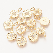 Brass Micro Pave Cubic Zirconia Charms, Nickel Free, Golden, Flat Round, 15.5x10.5x1.5mm, Hole: 2.5mm(ZIRC-R015-105G)