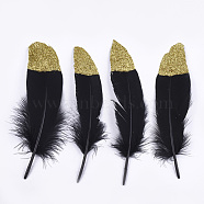 Goose Feather Costume Accessories, Dyed, with Glitter Powder, Black, 170~220x41~51mm, about 100pcs/bag(FIND-T037-07A)