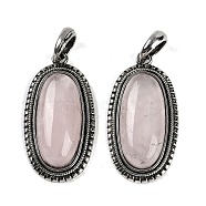 Natural Rose Quartz Pendants, Oval Charms, with Antique Silver Tone Alloy Findings, Cadmium Free & Lead Free, 40x20.5x7.5mm, Hole: 6.5x7mm(G-I370-07AS-08)