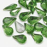 Pointed Back Glass Rhinestone Cabochons, Back Plated, Faceted, teardrop, Emerald, 8x5x3mm(RGLA-T082-5x8mm-20)