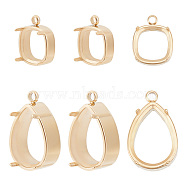 6Pcs 2 Styles Ion Plating(IP) 304 Stainless Steel Pendant Cabochon Settings, Rhinestone Claw Settings, Prong Settings, Teardrop & Square, Real 14K Gold Plated, Tray: 10~13x10mm, 14~18x11.5x6~7.5mm, Hole: 1.8mm, 3pcs/style(STAS-BC0003-48)