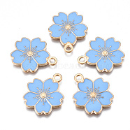 Alloy Enamel Pendants, Sakura Flower, Light Gold, Light Sky Blue, 20.5x17.5x1.5mm, Hole: 2mm(X-ENAM-S121-115E)