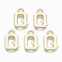 Alloy Charms, Cadmium Free & Nickel Free & Lead Free, Alphabet, Real 16K Gold Plated, Letter.Q, 14x9x1mm, Hole: 1.6mm(PALLOY-Q441-025Q-NR)