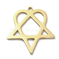 304 Stainless Steel Pendants, Star with Heart Charm, Golden, 33x32.5x1.5mm, Hole: 2mm(STAS-B054-07G)