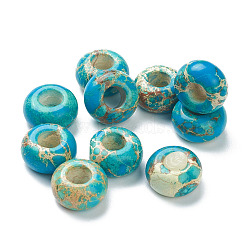 Natural Imperial Jasper European Beads, Large Hole Beads, Dyed, Rondelle, Dark Turquoise, 14~14.5x10mm, Hole: 4.5~5mm(G-L575-03)