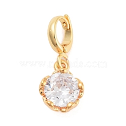 Brass with Cubic Zirconia Charms, Flower Charms, Real 18K Gold Plated, 12.5x10.5x6mm, Hole: 5x6mm(KK-G496-03G)