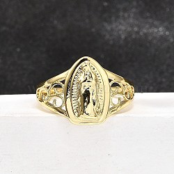 Brass Cuff Rings for Women, Virgin of Guadalupe, Real 18K Gold Plated, 13.5mm(RJEW-U051-03A-G)