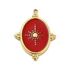 304 Stainless Steel Pendants, with Enamel, Oval with Star Charm, Golden, Red, 24x18x2mm, Hole: 1.4mm(STAS-C068-02G-03)