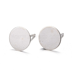925 Sterling Silver Stud Earring Findings, Earring Posts Carved with 925, Silver, tray: 7mm, 11.5mm, Pin: 0.8mm(STER-K167-045F-S)