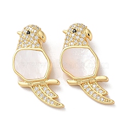 Brass Micro Pave Clear Cubic Zirconia Pendants, with Shell, Real 18K Gold Plated, Bird, 24.5x16x6mm, Hole: 4x2mm(KK-B083-31G)