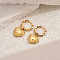 Stainless Steel Heart with Word Hoop Earrings, Golden(AA7746-2)