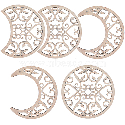 Wooden Moon Phase Decor Wall Decorations Set, with Stickers, for Bedroom Home Living Room Ornament , Pink, 200~201x167~201x4.5mm(AJEW-WH0258-790C)