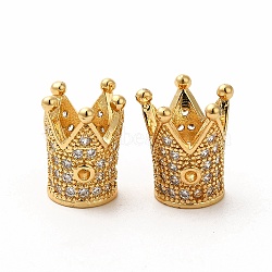 Rack Plating Brass Micro Pave Cubic Zirconia Beads, Long-Lasting Plated, Cadmium Free & Lead Free, Crown, Golden, 12~12.5x10~11mm, Hole: 1.2mm(ZIRC-C043-01G)